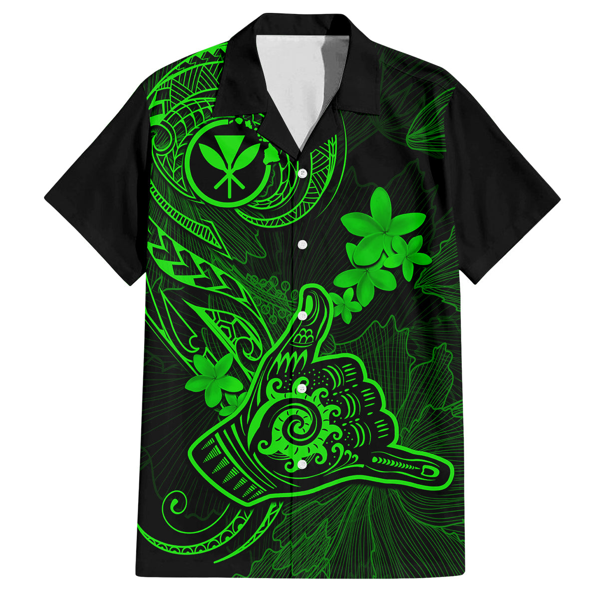 Hawaii Kid Hawaiian Shirt Shaka Tattoo Mix Polynesian Plumeria Green Version LT14 Kid Green - Polynesian Pride