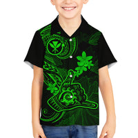 Hawaii Kid Hawaiian Shirt Shaka Tattoo Mix Polynesian Plumeria Green Version LT14 - Polynesian Pride