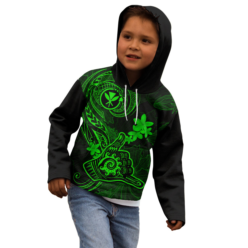 Hawaii Kid Hoodie Shaka Tattoo Mix Polynesian Plumeria Green Version LT14 - Polynesian Pride