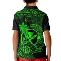 Hawaii Kid Polo Shirt Shaka Tattoo Mix Polynesian Plumeria Green Version LT14 - Polynesian Pride