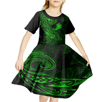Hawaii Kid Short Sleeve Dress Shaka Tattoo Mix Polynesian Plumeria Green Version LT14 - Polynesian Pride