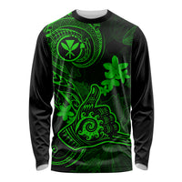 Hawaii Long Sleeve Shirt Shaka Tattoo Mix Polynesian Plumeria Green Version LT14 Unisex Green - Polynesian Pride