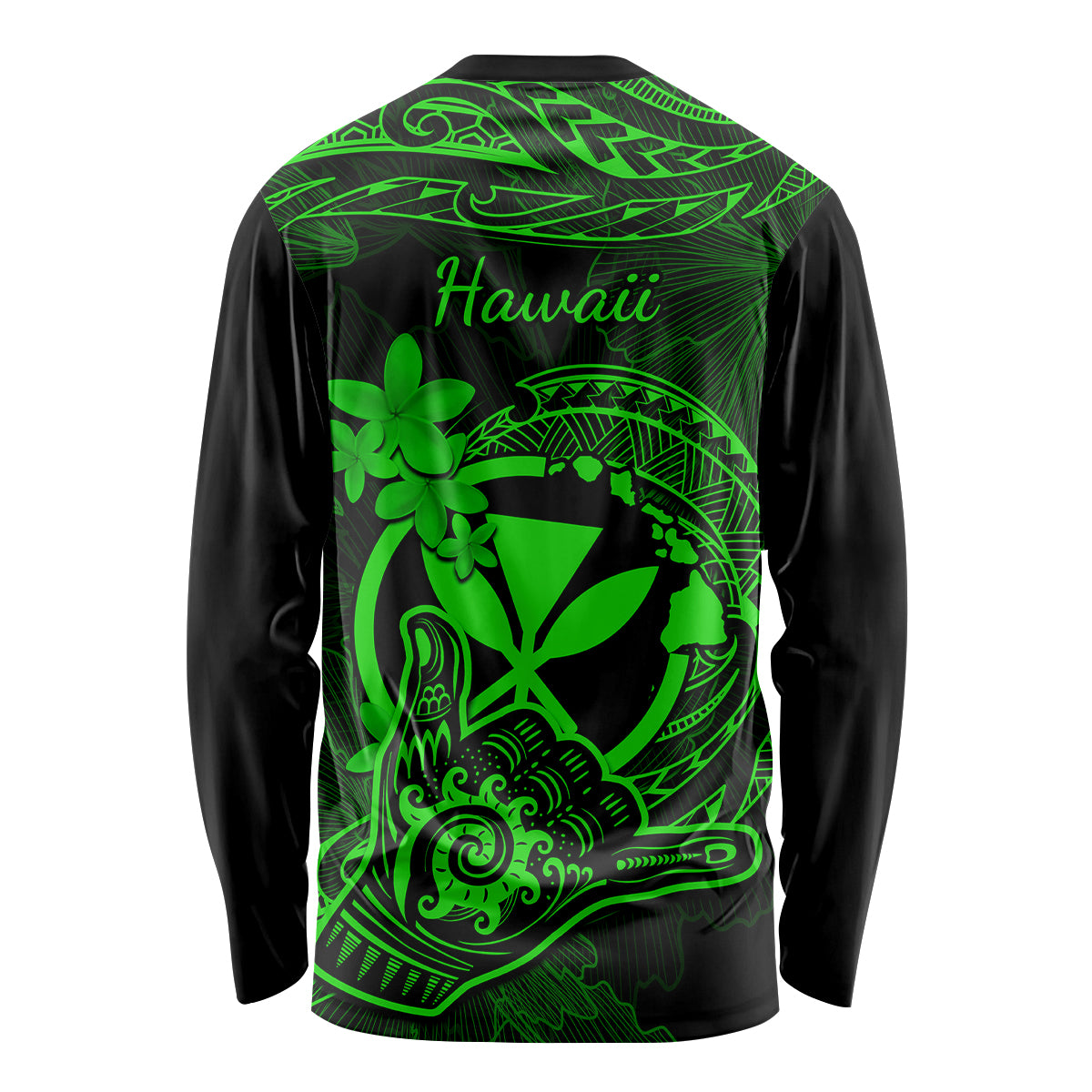 Hawaii Long Sleeve Shirt Shaka Tattoo Mix Polynesian Plumeria Green Version LT14 - Polynesian Pride