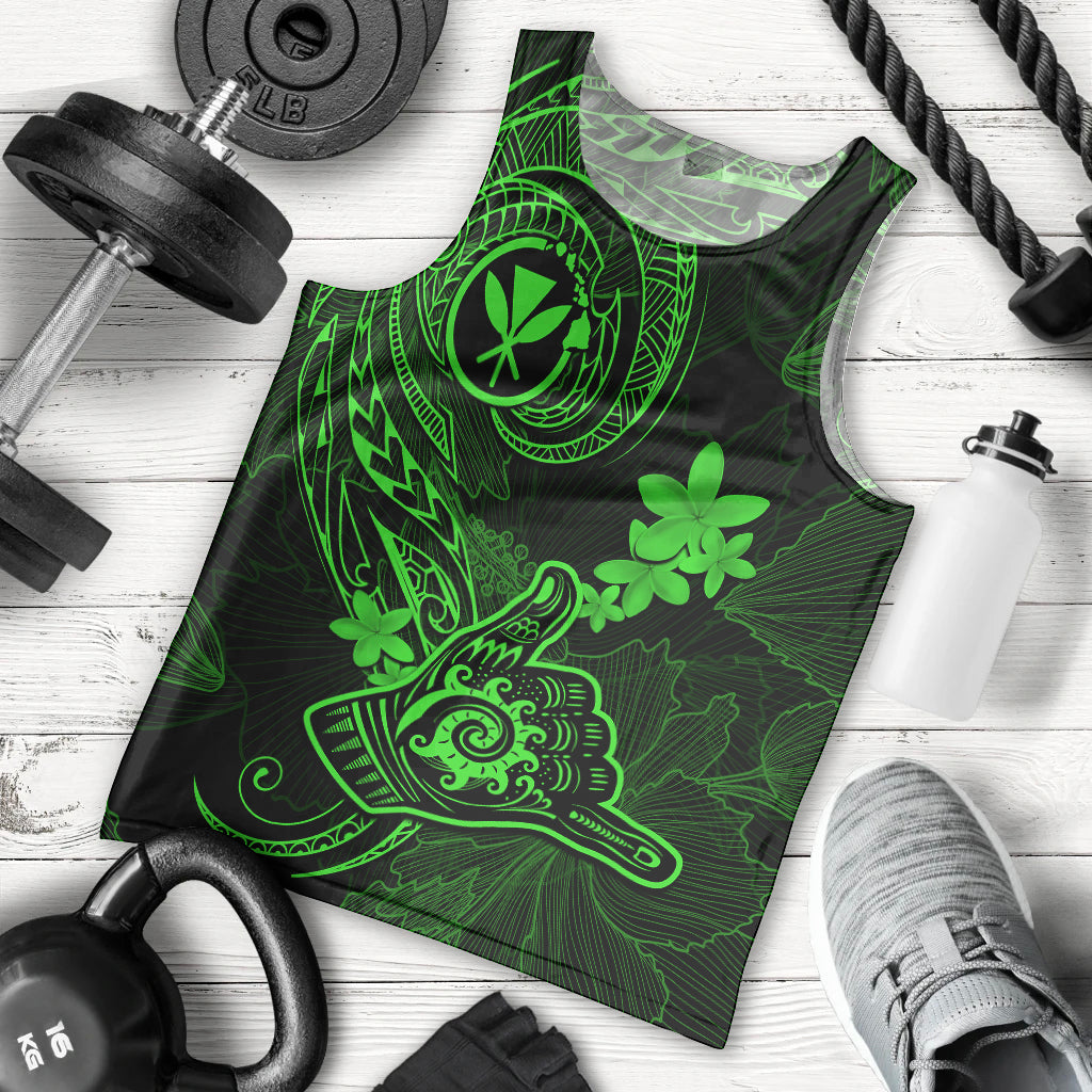 Hawaii Men Tank Top Shaka Tattoo Mix Polynesian Plumeria Green Version LT14 Green - Polynesian Pride