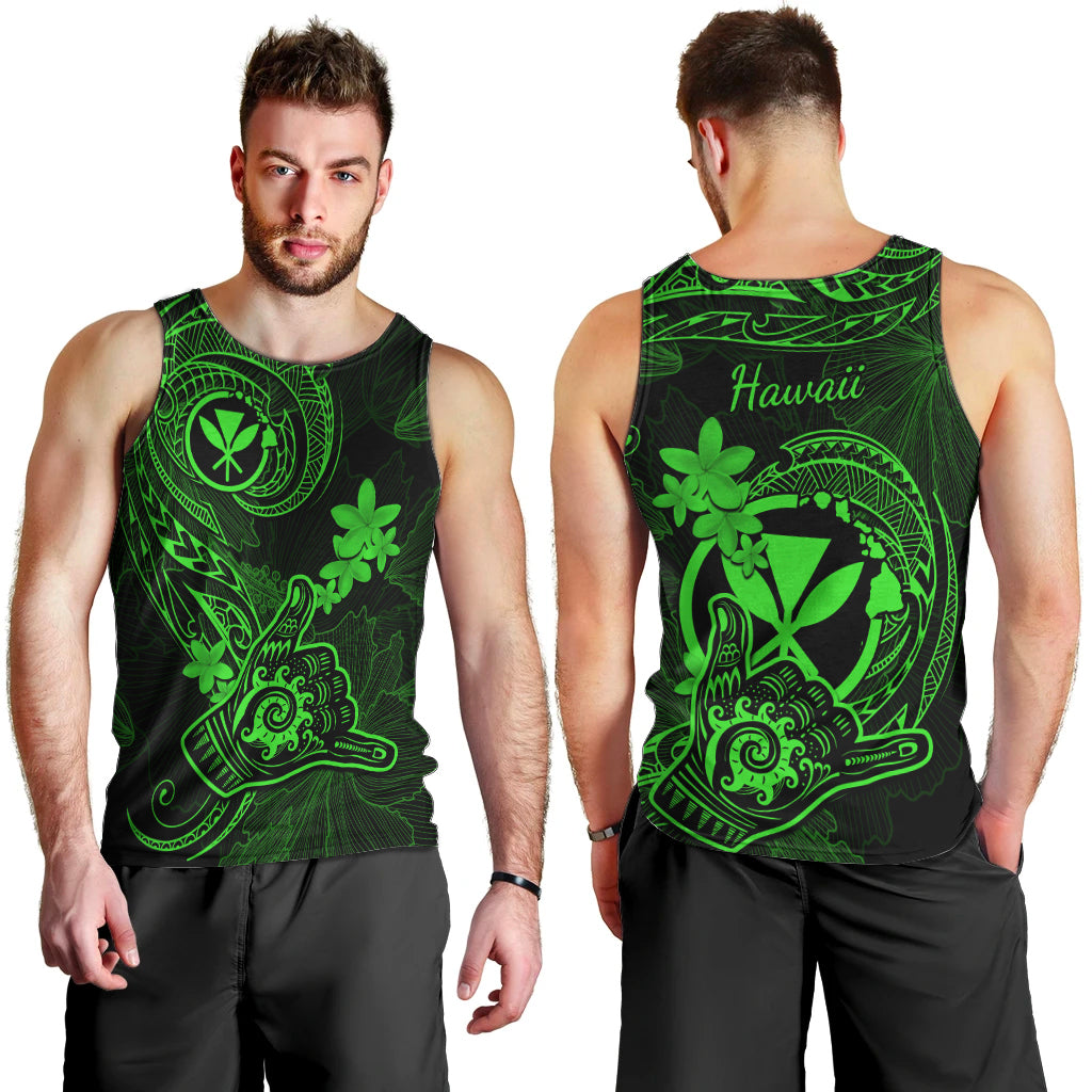 Hawaii Men Tank Top Shaka Tattoo Mix Polynesian Plumeria Green Version LT14 - Polynesian Pride
