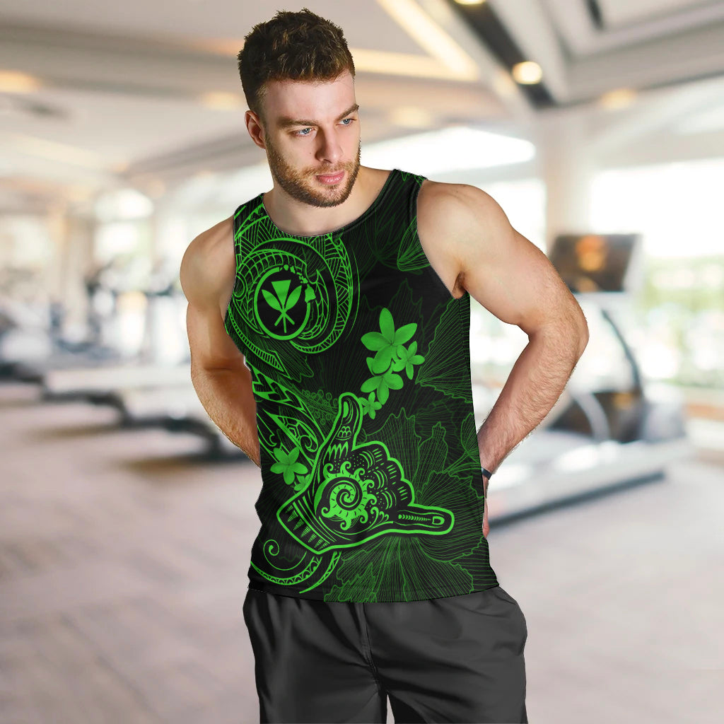 Hawaii Men Tank Top Shaka Tattoo Mix Polynesian Plumeria Green Version LT14 - Polynesian Pride