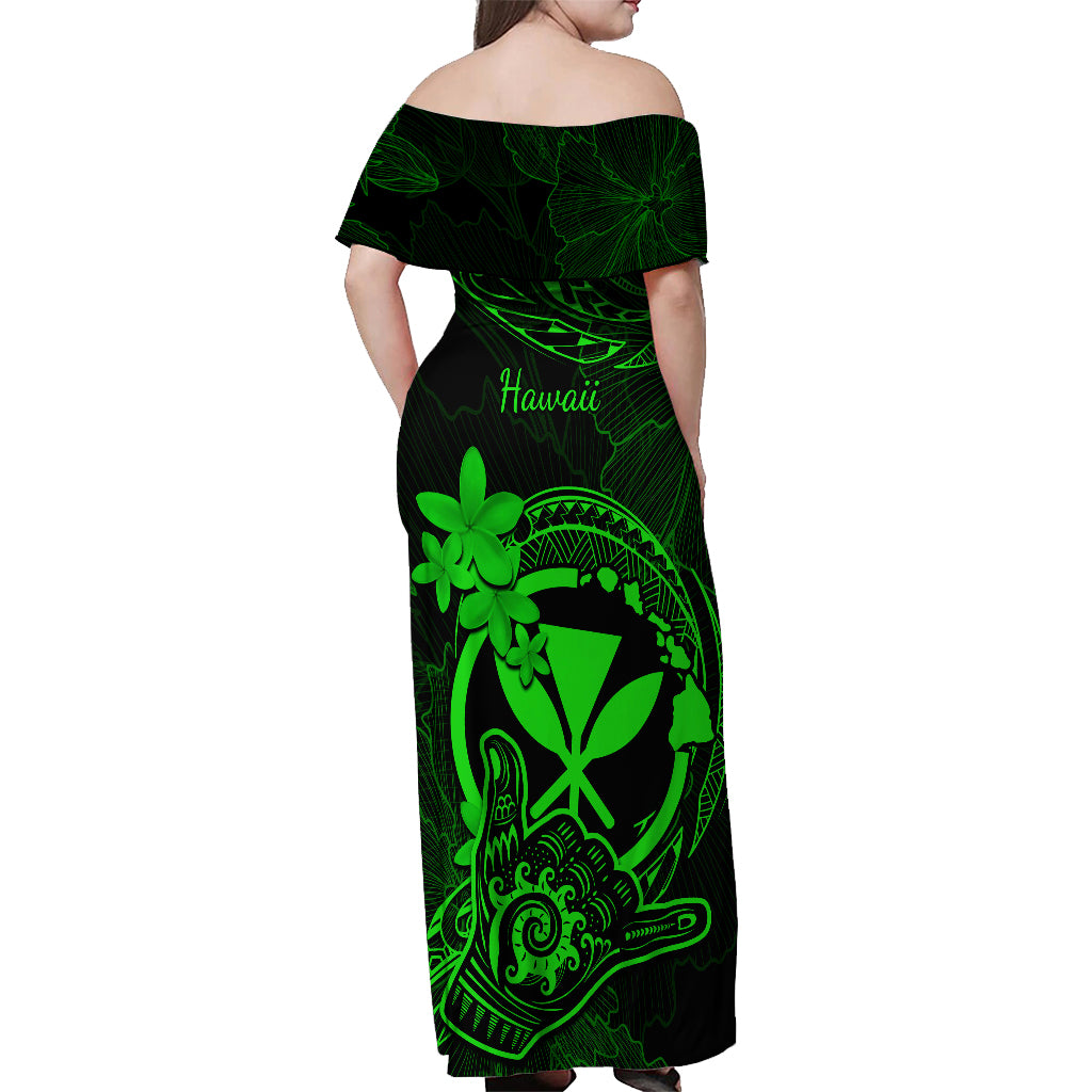 Hawaii Off Shoulder Maxi Dress Shaka Tattoo Mix Polynesian Plumeria Green Version LT14 - Polynesian Pride