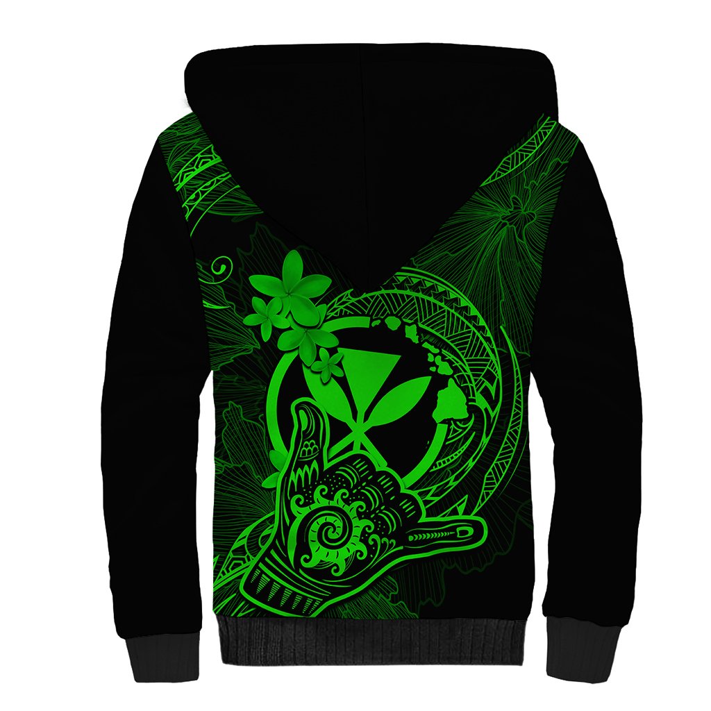 Hawaii Sherpa Hoodie Shaka Tattoo Mix Polynesian Plumeria Green Version LT14 - Polynesian Pride