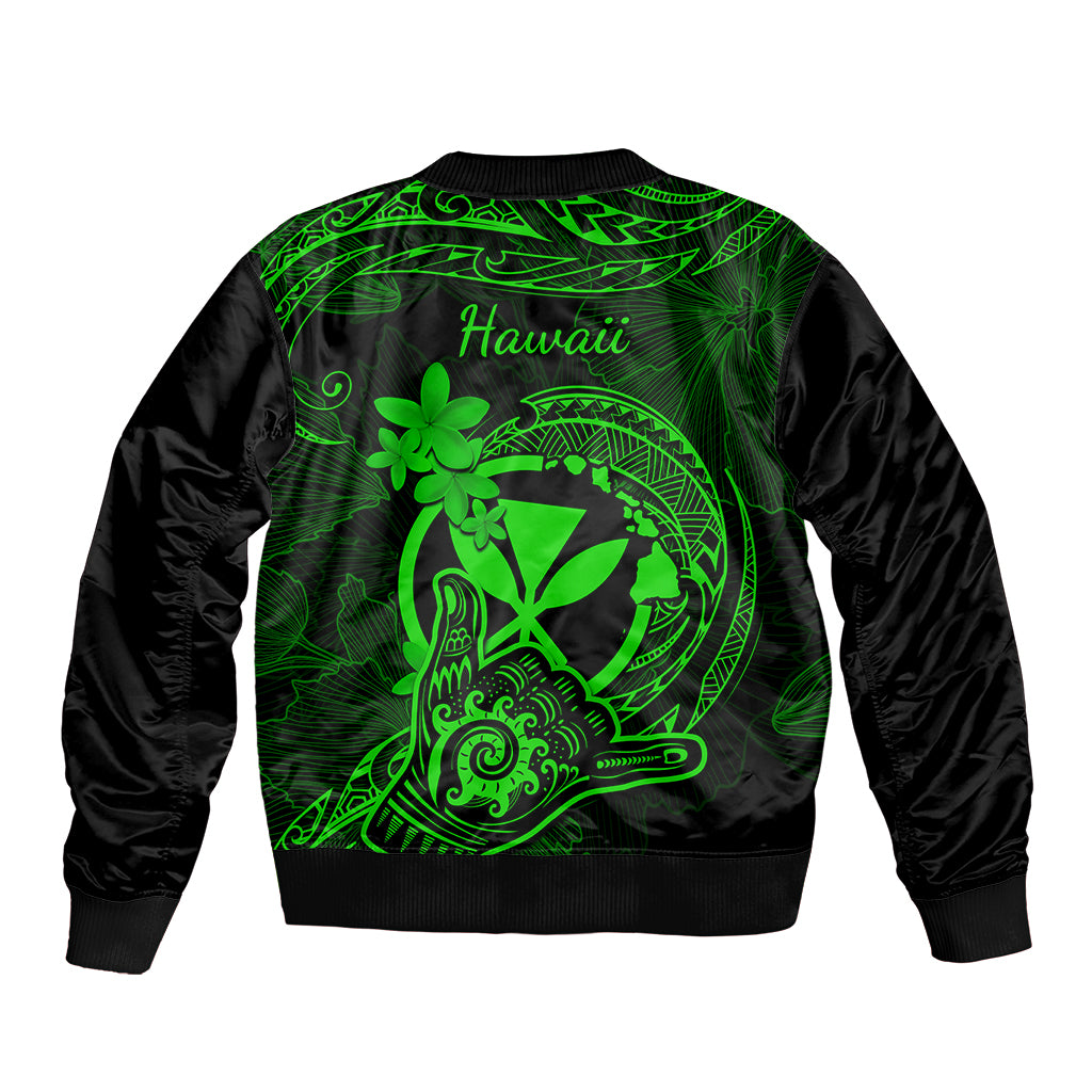 Hawaii Sleeve Zip Bomber Jacket Shaka Tattoo Mix Polynesian Plumeria Green Version LT14 - Polynesian Pride