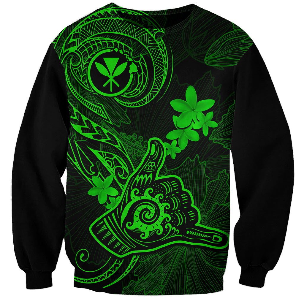 Hawaii Sweatshirt Shaka Tattoo Mix Polynesian Plumeria Green Version LT14 Unisex Green - Polynesian Pride