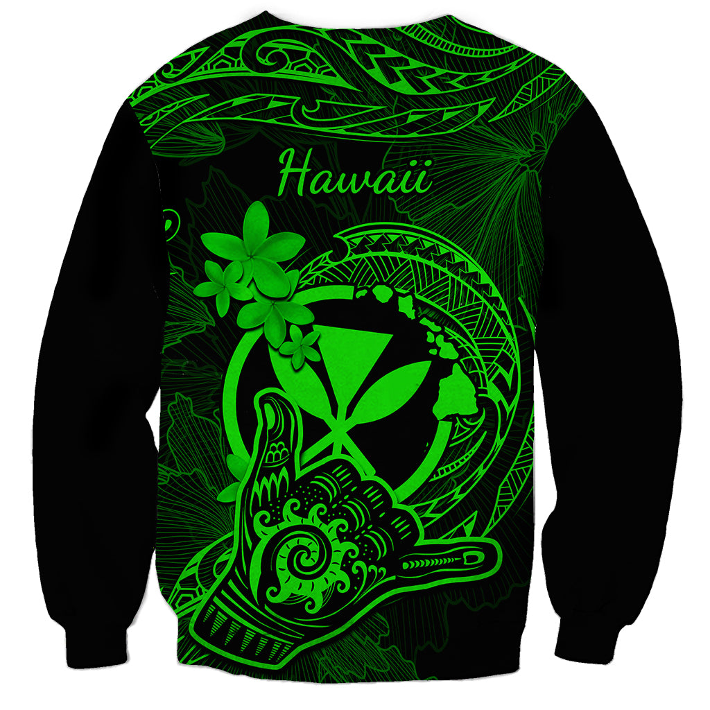 Hawaii Sweatshirt Shaka Tattoo Mix Polynesian Plumeria Green Version LT14 - Polynesian Pride