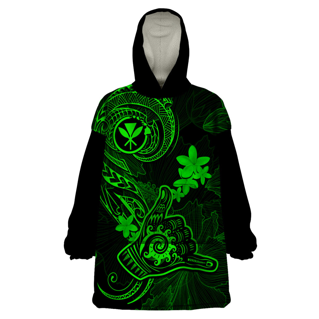 Hawaii Wearable Blanket Hoodie Shaka Tattoo Mix Polynesian Plumeria Green Version LT14 One Size Green - Polynesian Pride