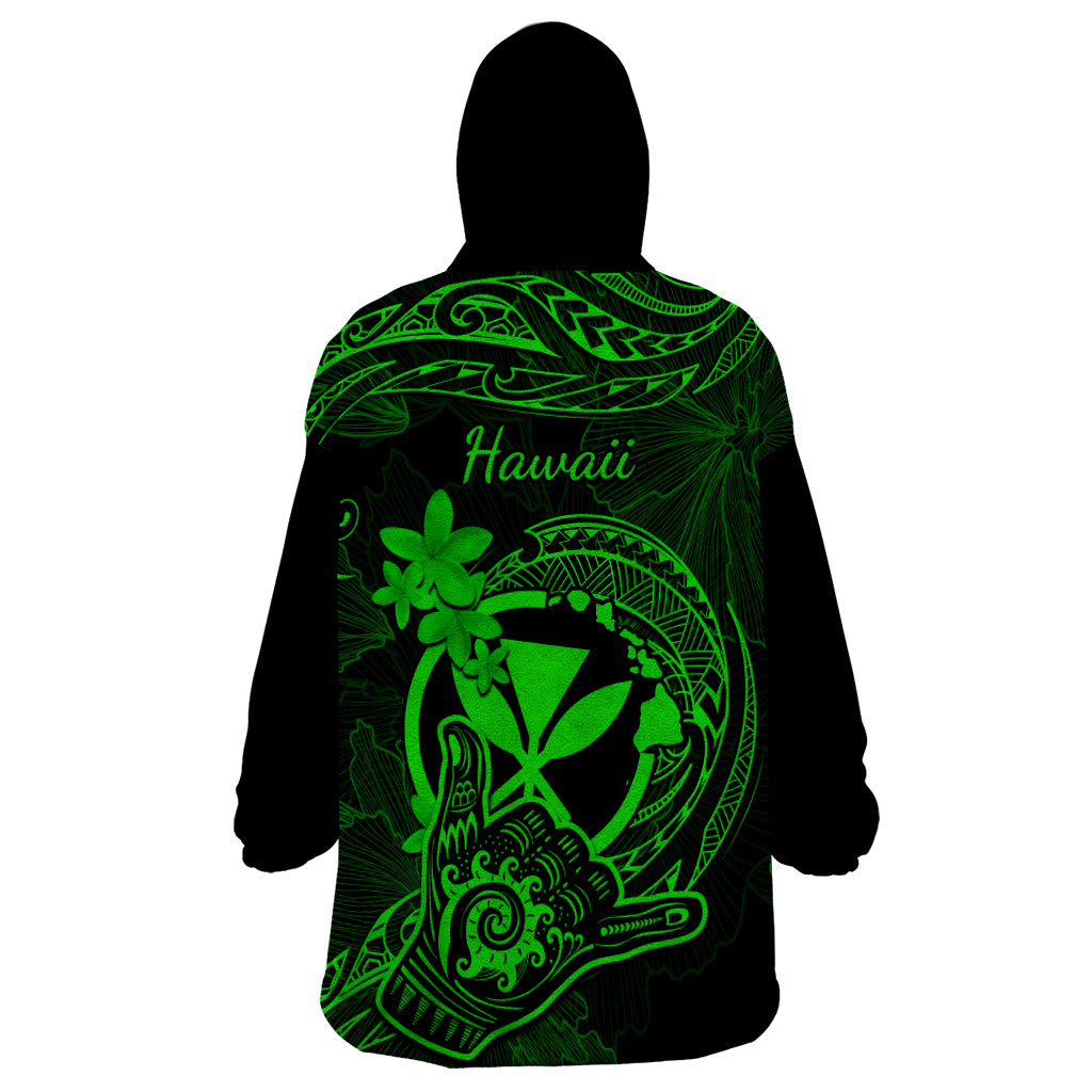 Hawaii Wearable Blanket Hoodie Shaka Tattoo Mix Polynesian Plumeria Green Version LT14 - Polynesian Pride