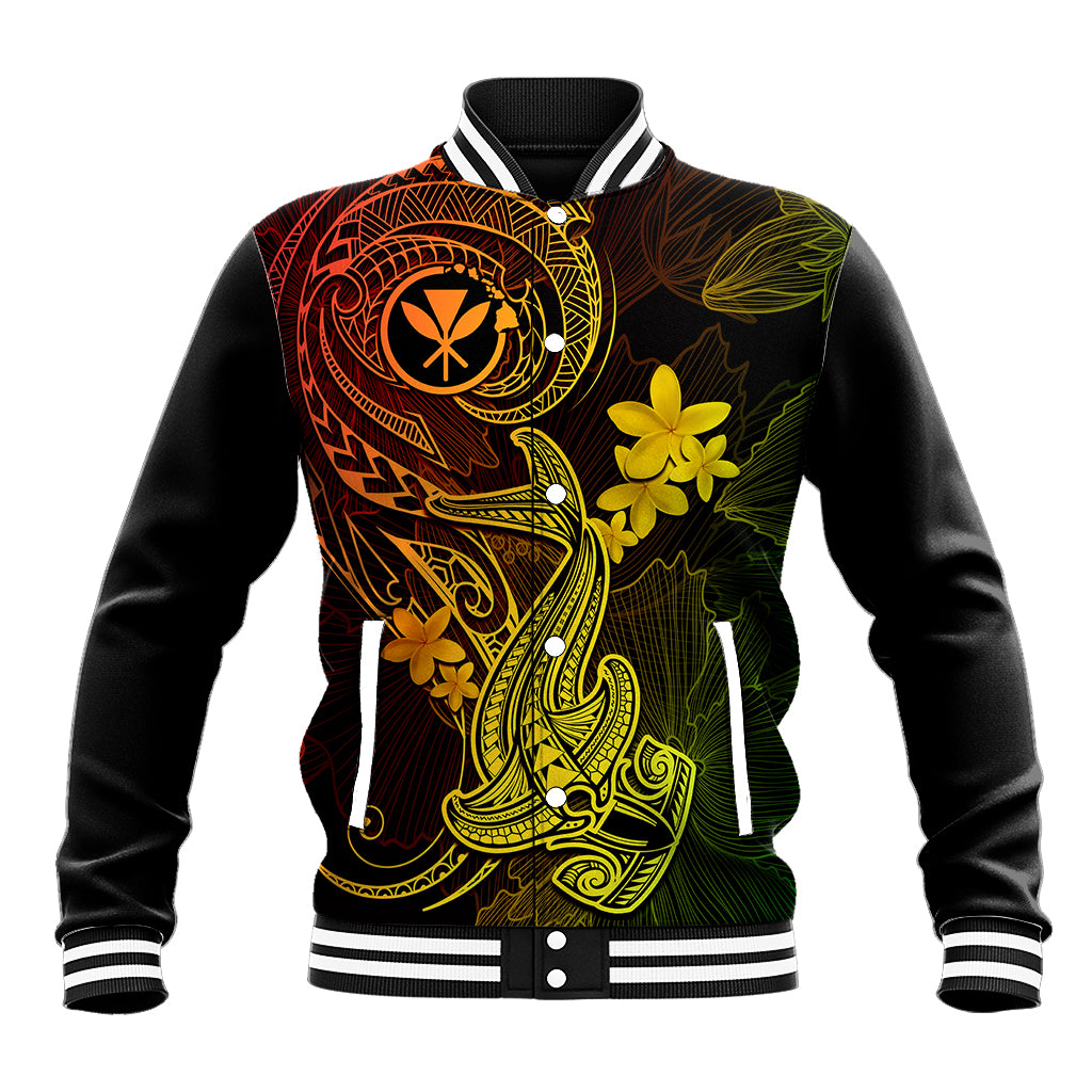 Hawaii Baseball Jacket Hammerhead Shark Tattoo Mix Polynesian Plumeria Reggae Version LT14 Unisex Reggae - Polynesian Pride