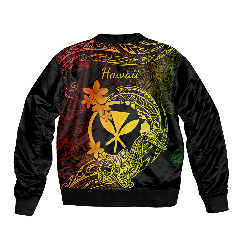 Hawaii Bomber Jacket Hammerhead Shark Tattoo Mix Polynesian Plumeria Reggae Version LT14 - Polynesian Pride