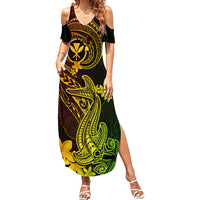 hawaii-family-matching-summer-maxi-dress-and-hawaiian-shirt-hammerhead-shark-tattoo-mix-polynesian-plumeria-reggae-version