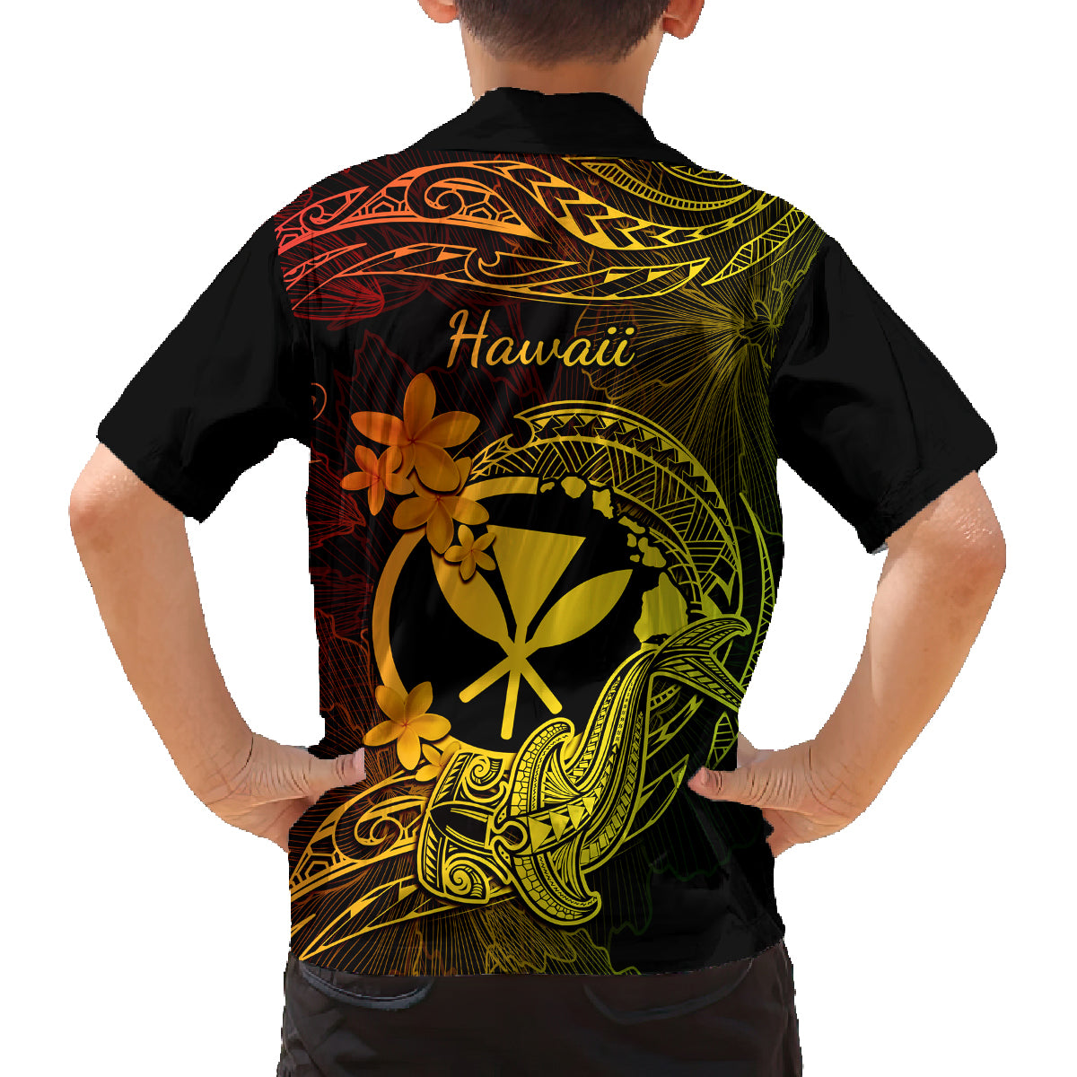 Hawaii Kid Hawaiian Shirt Hammerhead Shark Tattoo Mix Polynesian Plumeria Reggae Version LT14 - Polynesian Pride