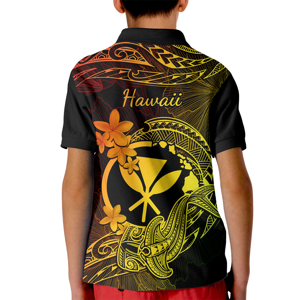Hawaii Kid Polo Shirt Hammerhead Shark Tattoo Mix Polynesian Plumeria Reggae Version LT14 - Polynesian Pride