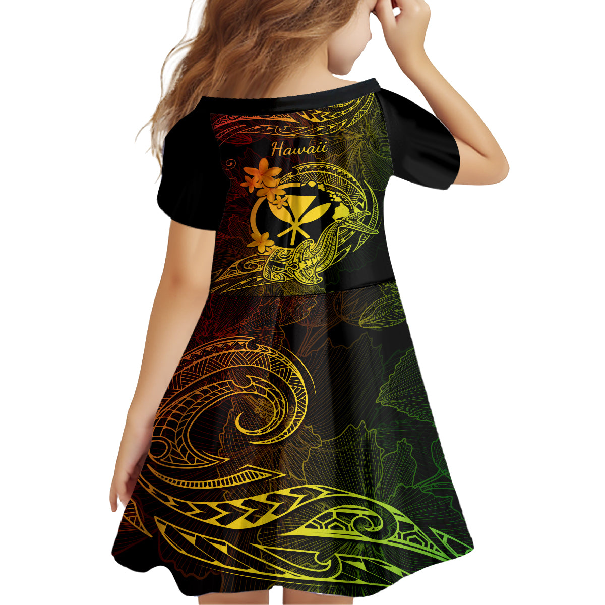 Hawaii Kid Short Sleeve Dress Hammerhead Shark Tattoo Mix Polynesian Plumeria Reggae Version LT14 - Polynesian Pride