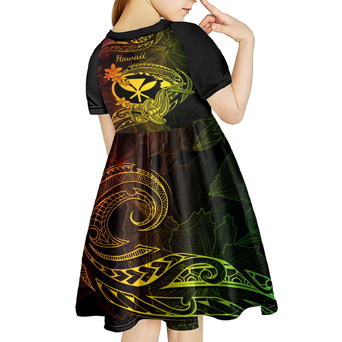 Hawaii Kid Short Sleeve Dress Hammerhead Shark Tattoo Mix Polynesian Plumeria Reggae Version LT14 - Polynesian Pride