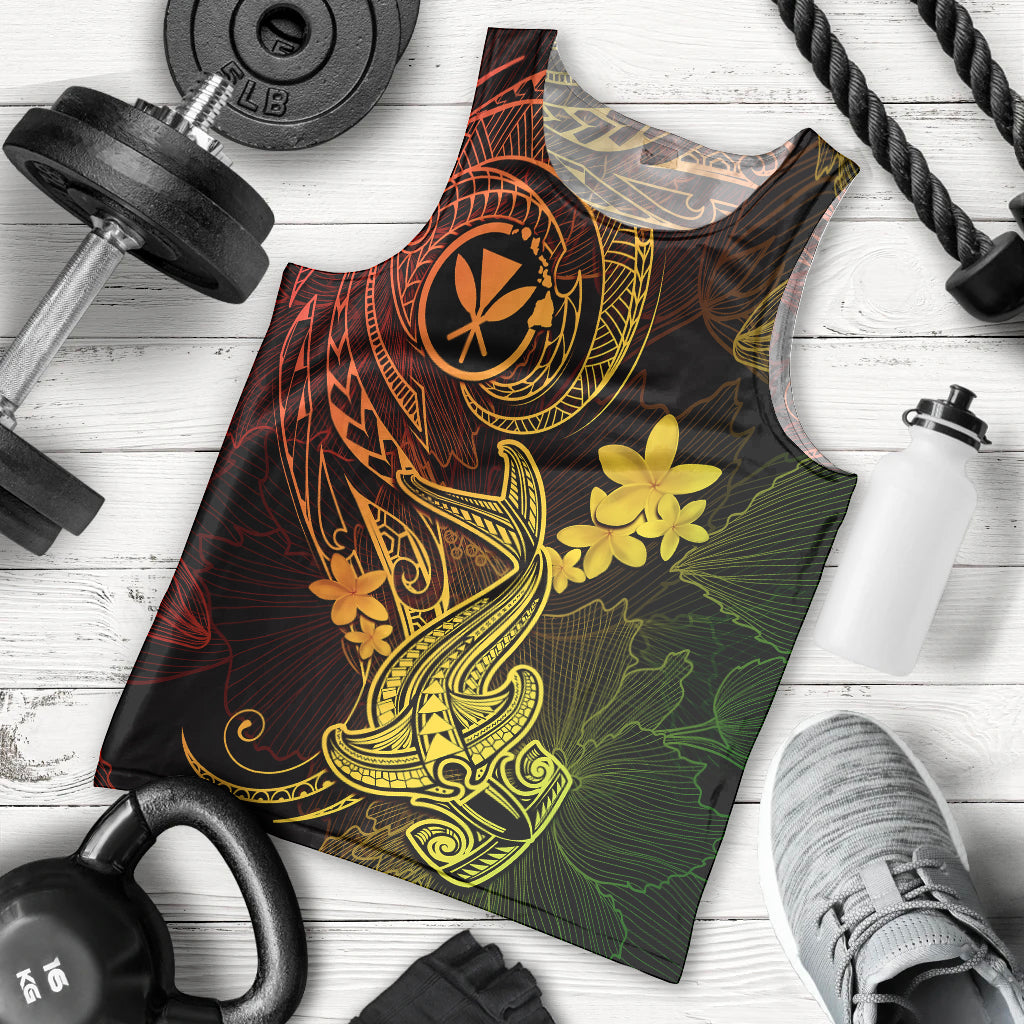 Hawaii Men Tank Top Hammerhead Shark Tattoo Mix Polynesian Plumeria Reggae Version LT14 Reggae - Polynesian Pride
