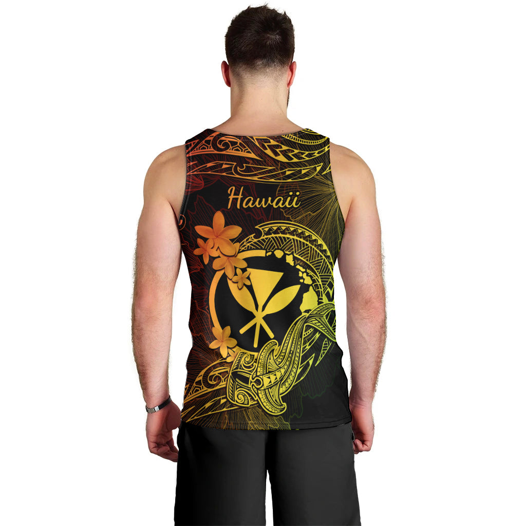 Hawaii Men Tank Top Hammerhead Shark Tattoo Mix Polynesian Plumeria Reggae Version LT14 - Polynesian Pride