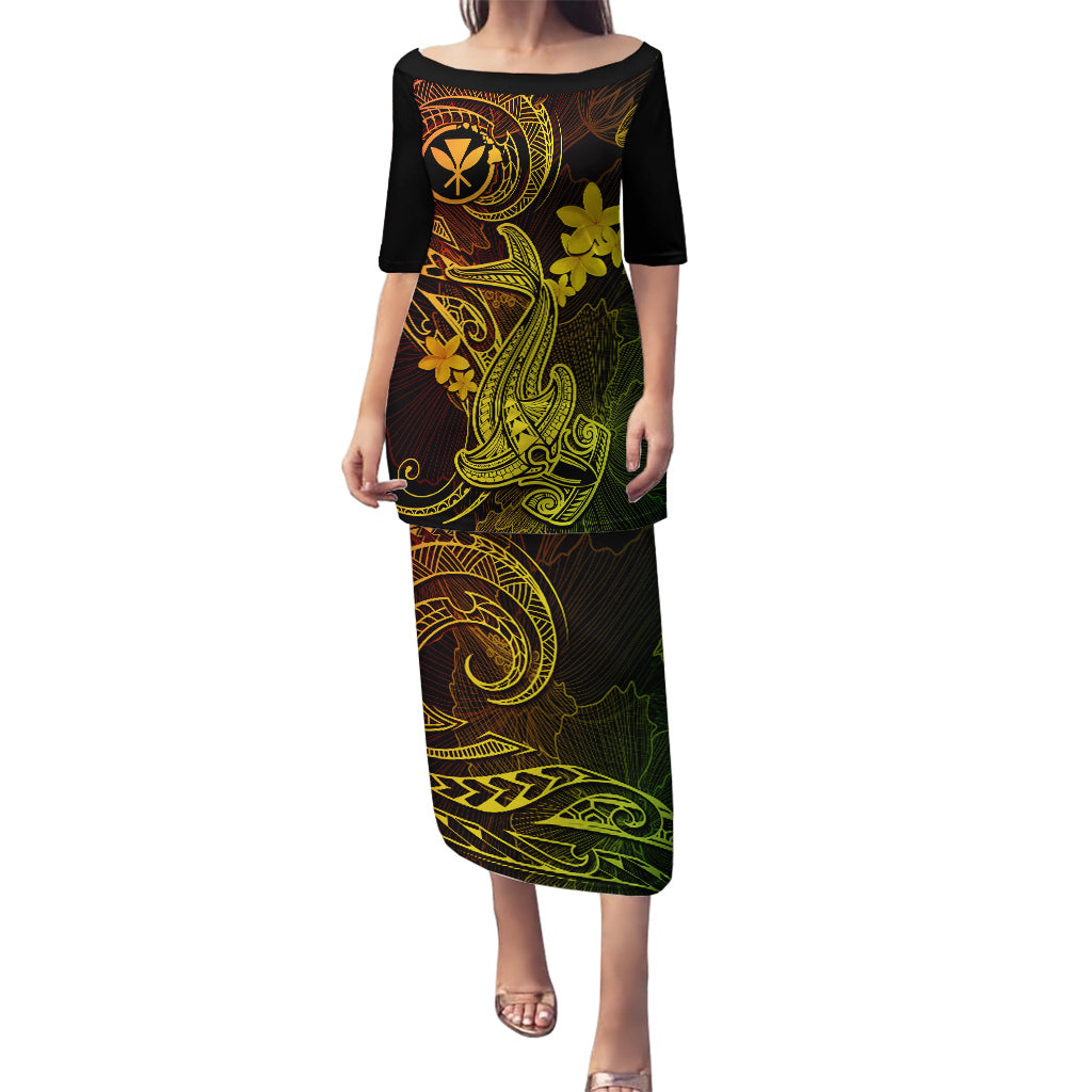 Hawaii Puletasi Hammerhead Shark Tattoo Mix Polynesian Plumeria Reggae Version LT14 Long Dress Reggae - Polynesian Pride