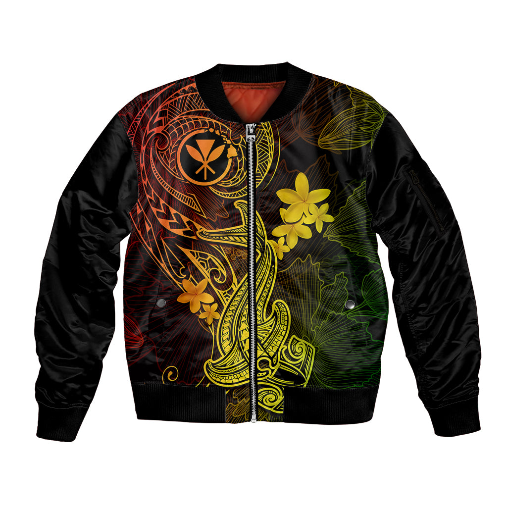 Hawaii Sleeve Zip Bomber Jacket Hammerhead Shark Tattoo Mix Polynesian Plumeria Reggae Version LT14 Unisex Reggae - Polynesian Pride