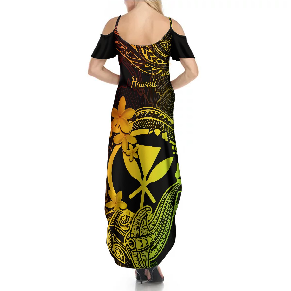 Hawaii Summer Maxi Dress Hammerhead Shark Tattoo Mix Polynesian Plumeria Reggae Version LT14 - Polynesian Pride