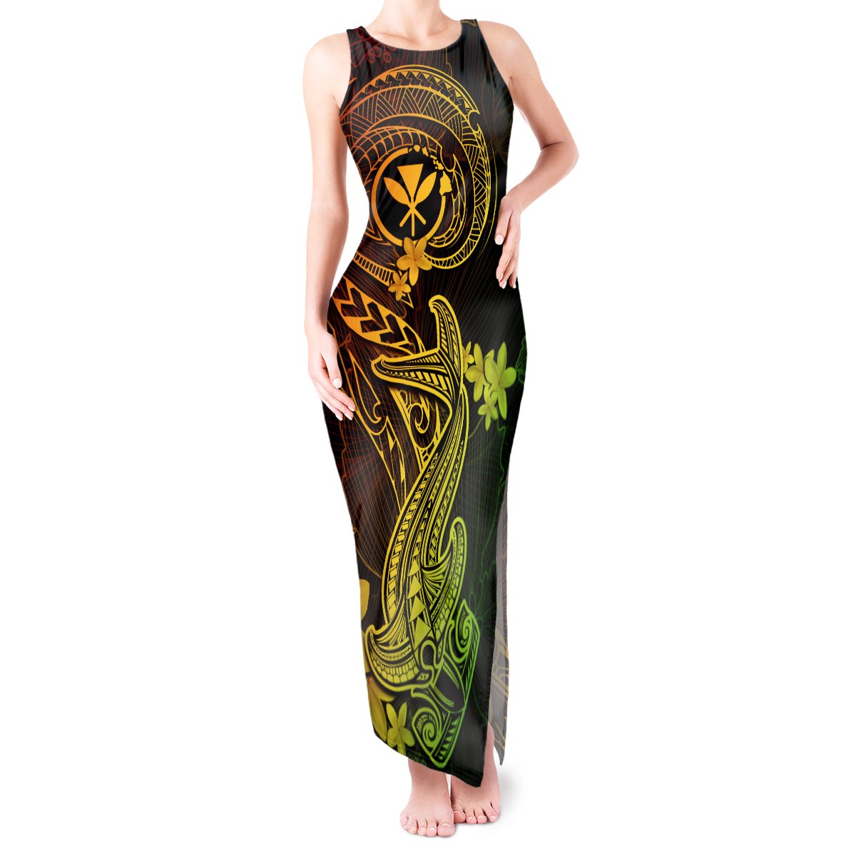 Hawaii Tank Maxi Dress Hammerhead Shark Tattoo Mix Polynesian Plumeria Reggae Version LT14 Women Reggae - Polynesian Pride