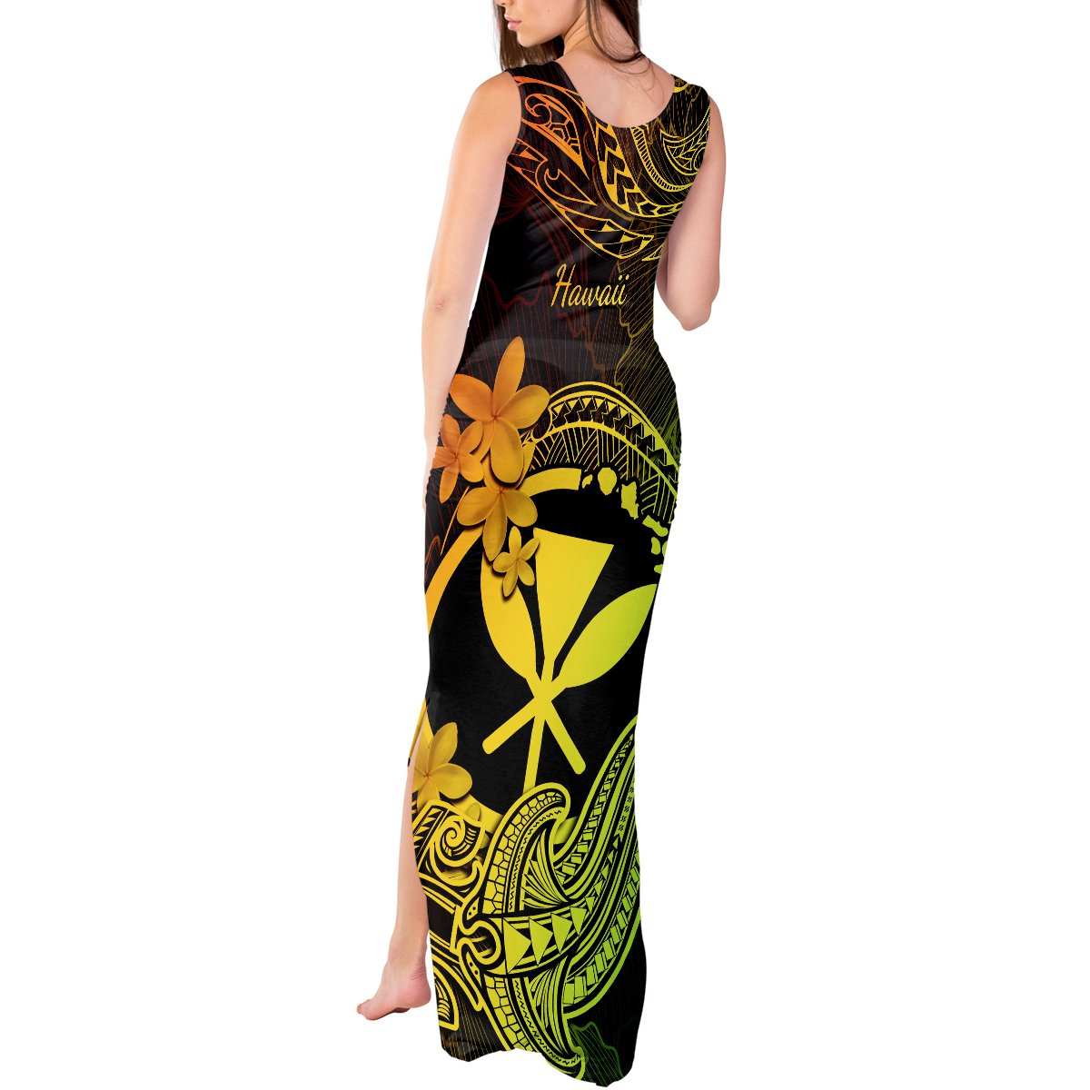 Hawaii Tank Maxi Dress Hammerhead Shark Tattoo Mix Polynesian Plumeria Reggae Version LT14 - Polynesian Pride