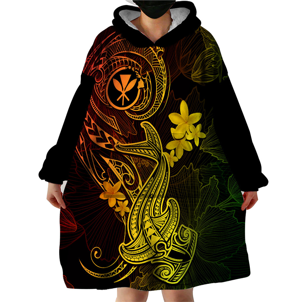 Hawaii Wearable Blanket Hoodie Hammerhead Shark Tattoo Mix Polynesian Plumeria Reggae Version LT14 - Polynesian Pride