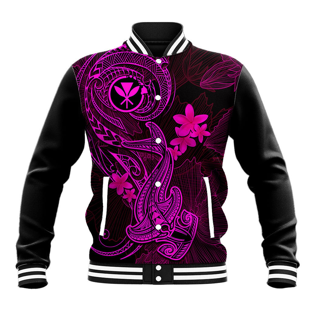 Hawaii Baseball Jacket Hammerhead Shark Tattoo Mix Polynesian Plumeria Pink Version LT14 Unisex Pink - Polynesian Pride