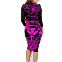 hawaii-family-matching-long-sleeve-bodycon-dress-and-hawaiian-shirt-hammerhead-shark-tattoo-mix-polynesian-plumeria-pink-version