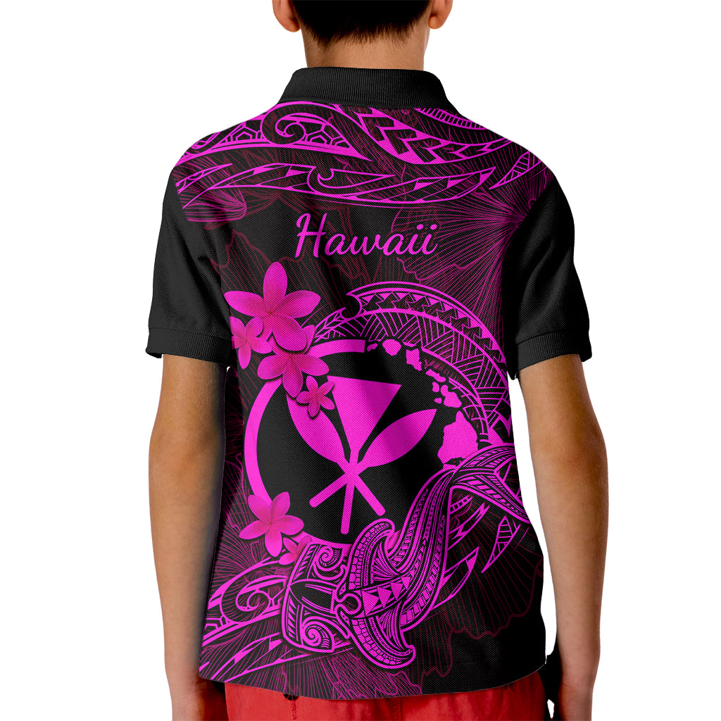 Hawaii Kid Polo Shirt Hammerhead Shark Tattoo Mix Polynesian Plumeria Pink Version LT14 - Polynesian Pride