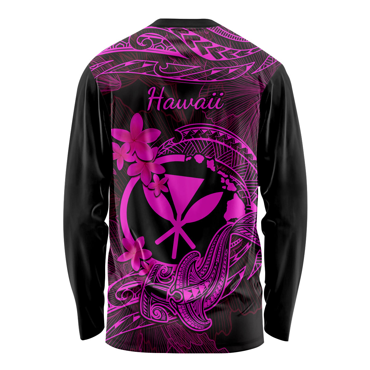 Hawaii Long Sleeve Shirt Hammerhead Shark Tattoo Mix Polynesian Plumeria Pink Version LT14 - Polynesian Pride