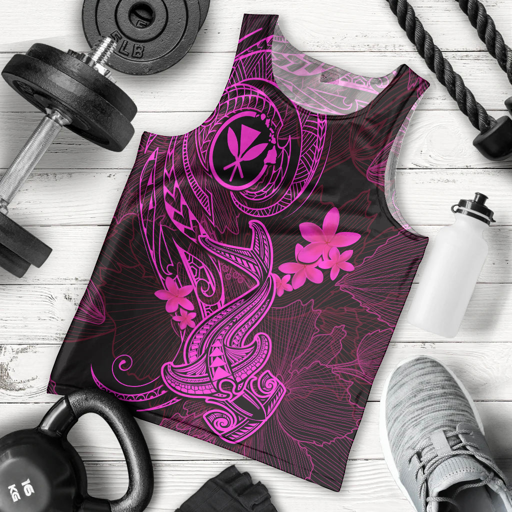 Hawaii Men Tank Top Hammerhead Shark Tattoo Mix Polynesian Plumeria Pink Version LT14 Pink - Polynesian Pride