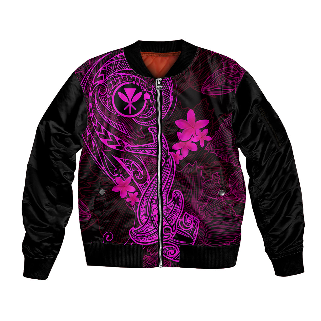 Hawaii Sleeve Zip Bomber Jacket Hammerhead Shark Tattoo Mix Polynesian Plumeria Pink Version LT14 Unisex Pink - Polynesian Pride