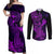 hawaii-couples-matching-off-shoulder-maxi-dress-and-long-sleeve-button-shirts-hammerhead-shark-tattoo-mix-polynesian-plumeria-purple-version