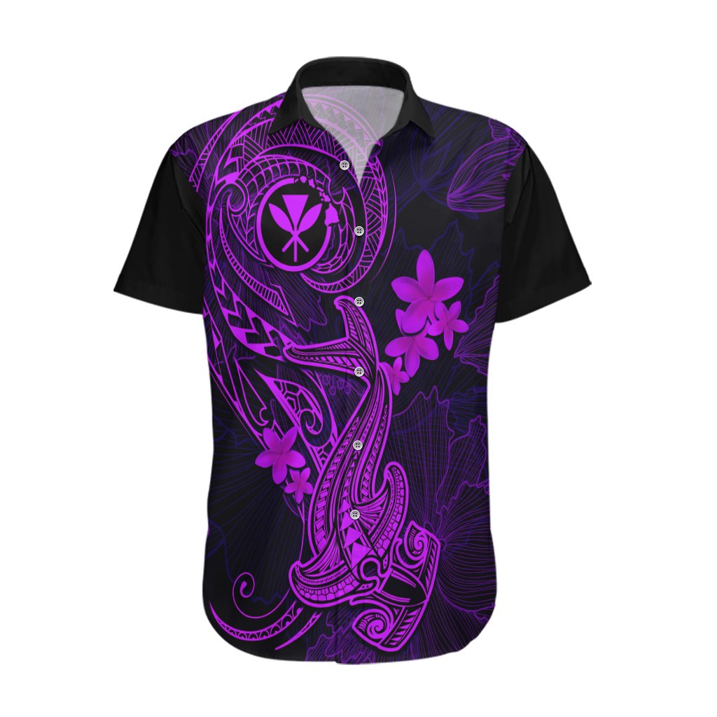Hawaii Hawaiian Shirt Hammerhead Shark Tattoo Mix Polynesian Plumeria Purple Version LT14 Purple - Polynesian Pride