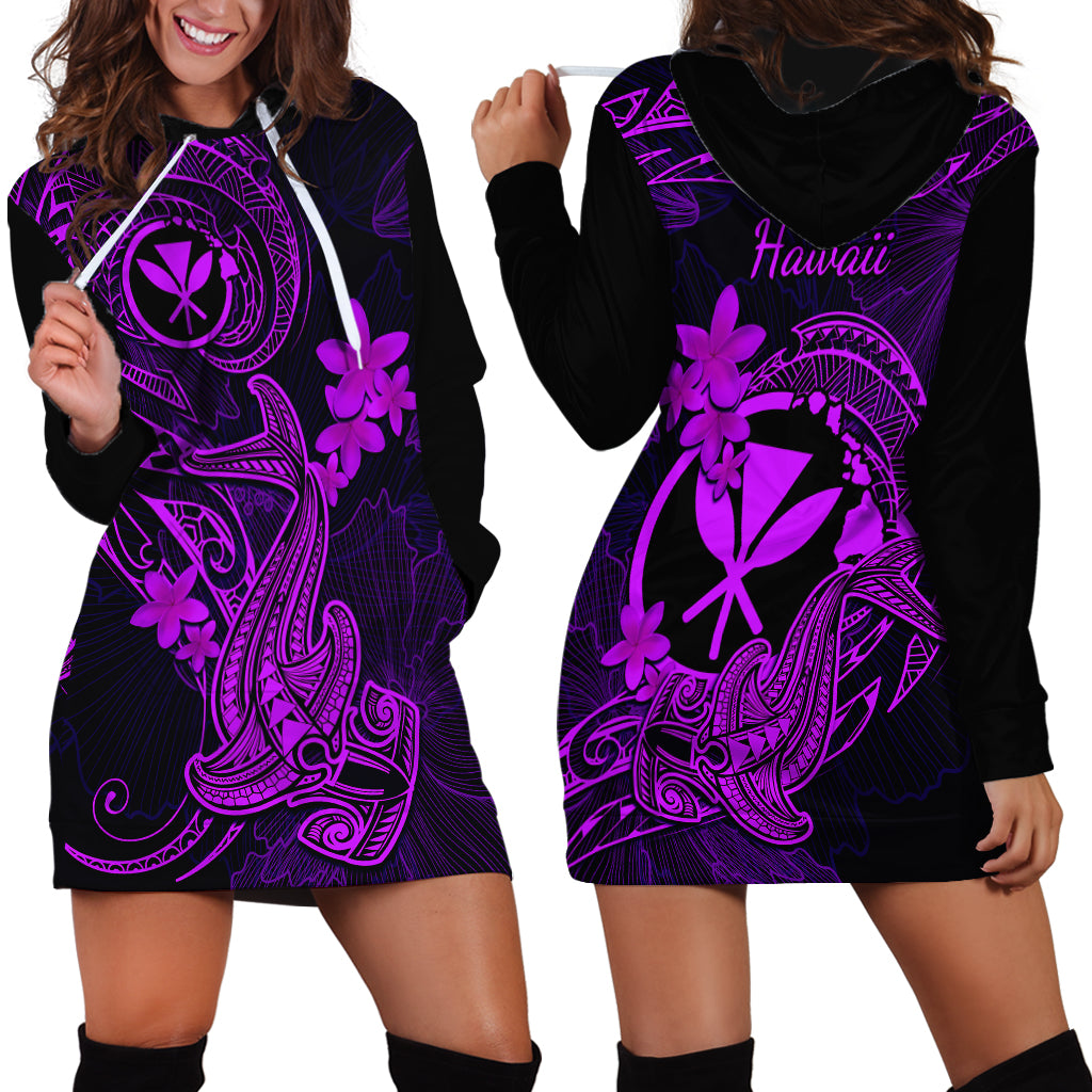 Hawaii Hoodie Dress Hammerhead Shark Tattoo Mix Polynesian Plumeria Purple Version LT14 - Polynesian Pride