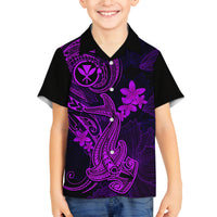 Hawaii Kid Hawaiian Shirt Hammerhead Shark Tattoo Mix Polynesian Plumeria Purple Version LT14 - Polynesian Pride