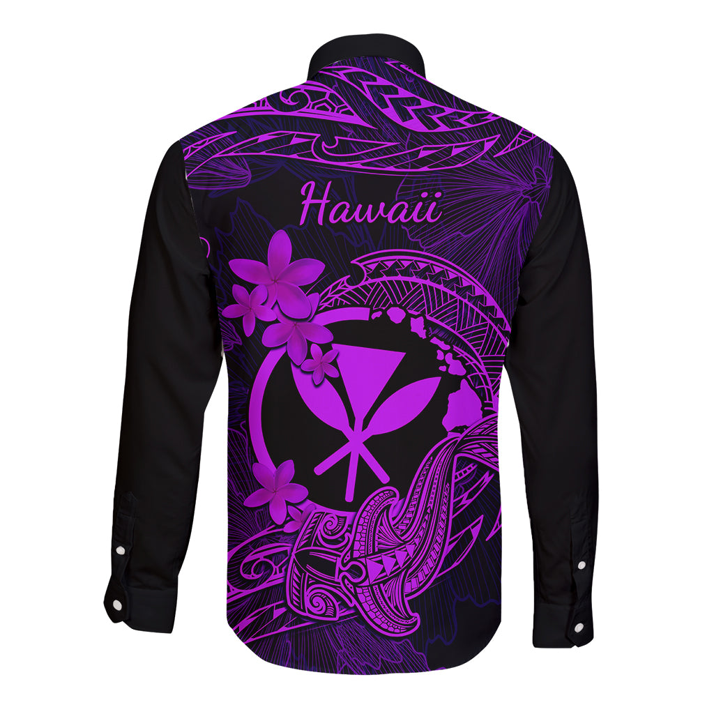 hawaii-long-sleeve-button-shirt-hammerhead-shark-tattoo-mix-polynesian-plumeria-purple-version