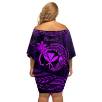 Hawaii Off Shoulder Short Dress Hammerhead Shark Tattoo Mix Polynesian Plumeria Purple Version LT14 - Polynesian Pride