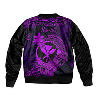 Hawaii Sleeve Zip Bomber Jacket Hammerhead Shark Tattoo Mix Polynesian Plumeria Purple Version LT14 - Polynesian Pride