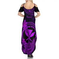 Hawaii Summer Maxi Dress Hammerhead Shark Tattoo Mix Polynesian Plumeria Purple Version LT14 - Polynesian Pride