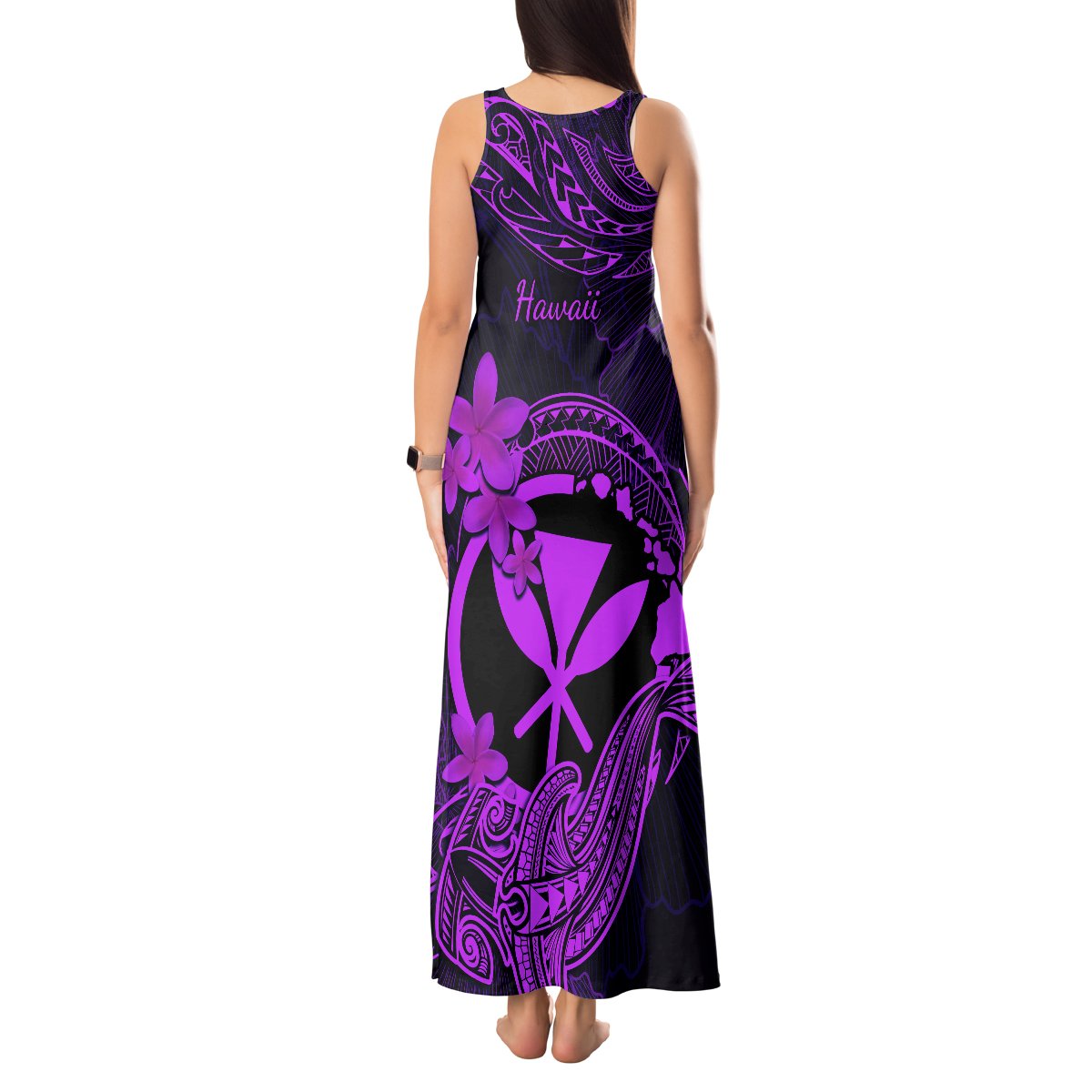 Hawaii Tank Maxi Dress Hammerhead Shark Tattoo Mix Polynesian Plumeria Purple Version LT14 - Polynesian Pride