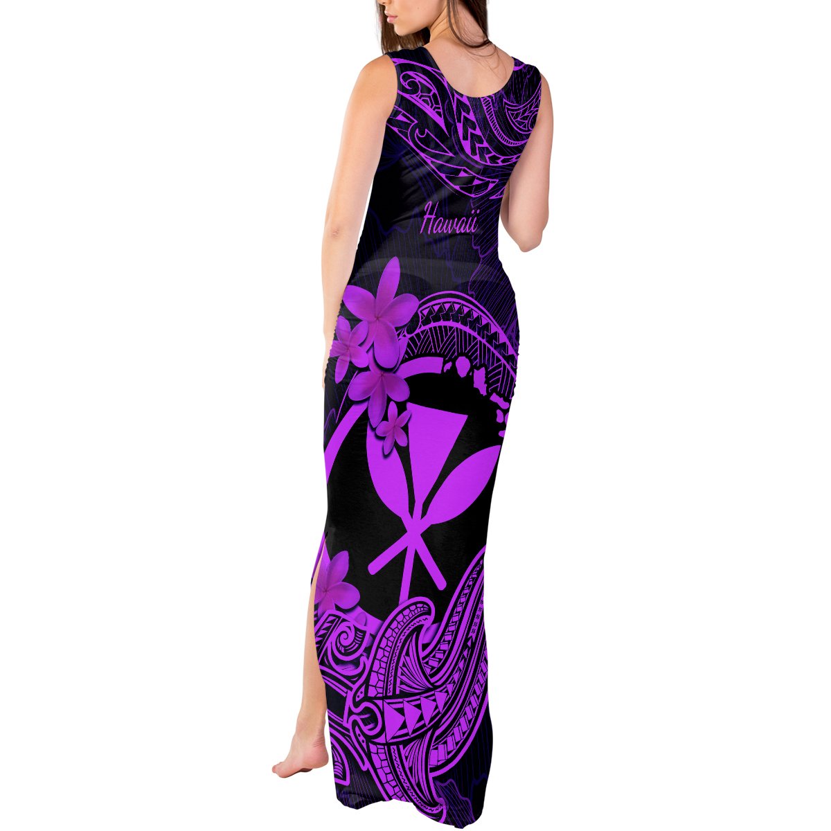 Hawaii Tank Maxi Dress Hammerhead Shark Tattoo Mix Polynesian Plumeria Purple Version LT14 - Polynesian Pride