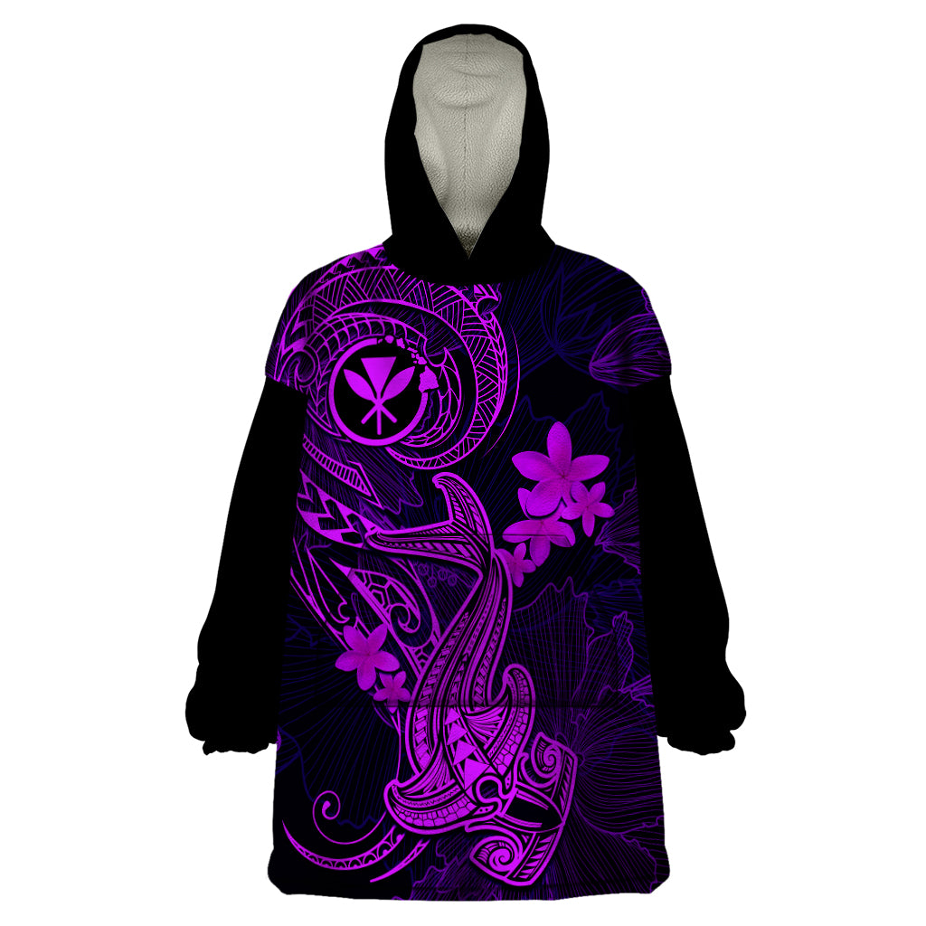 Hawaii Wearable Blanket Hoodie Hammerhead Shark Tattoo Mix Polynesian Plumeria Purple Version LT14 One Size Purple - Polynesian Pride