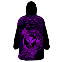 Hawaii Wearable Blanket Hoodie Hammerhead Shark Tattoo Mix Polynesian Plumeria Purple Version LT14 - Polynesian Pride